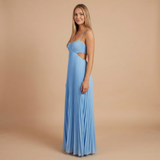 Women's Wedding Guest Pleated Halter Maxi Dress