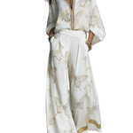 Bohemian Luxe Butterfly Jacquard Blouse & Wide-Leg Pants Set