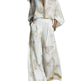 Bohemian Luxe Butterfly Jacquard Blouse & Wide-Leg Pants Set