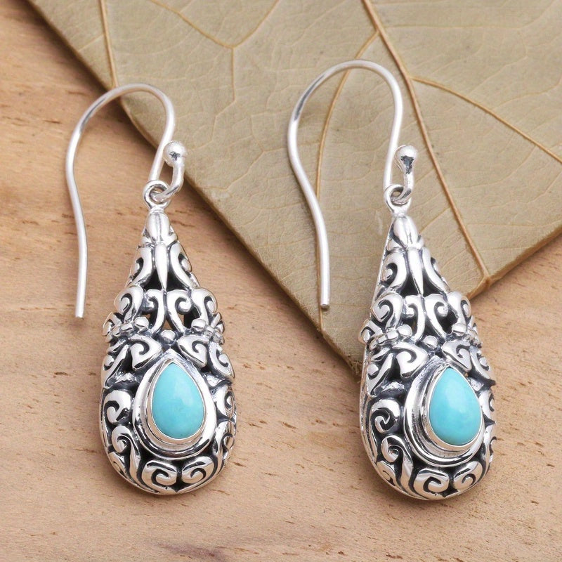 PENDIENTES VINTAGE GOTA TURQUESA PLATA PLAQUÉ GOTA