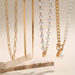 CONJUNTO VINTAGE PERLA & ORO SERPIENTE CADENA COLLAR | ORO