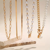 CONJUNTO VINTAGE PERLA & ORO SERPIENTE CADENA COLLAR | ORO