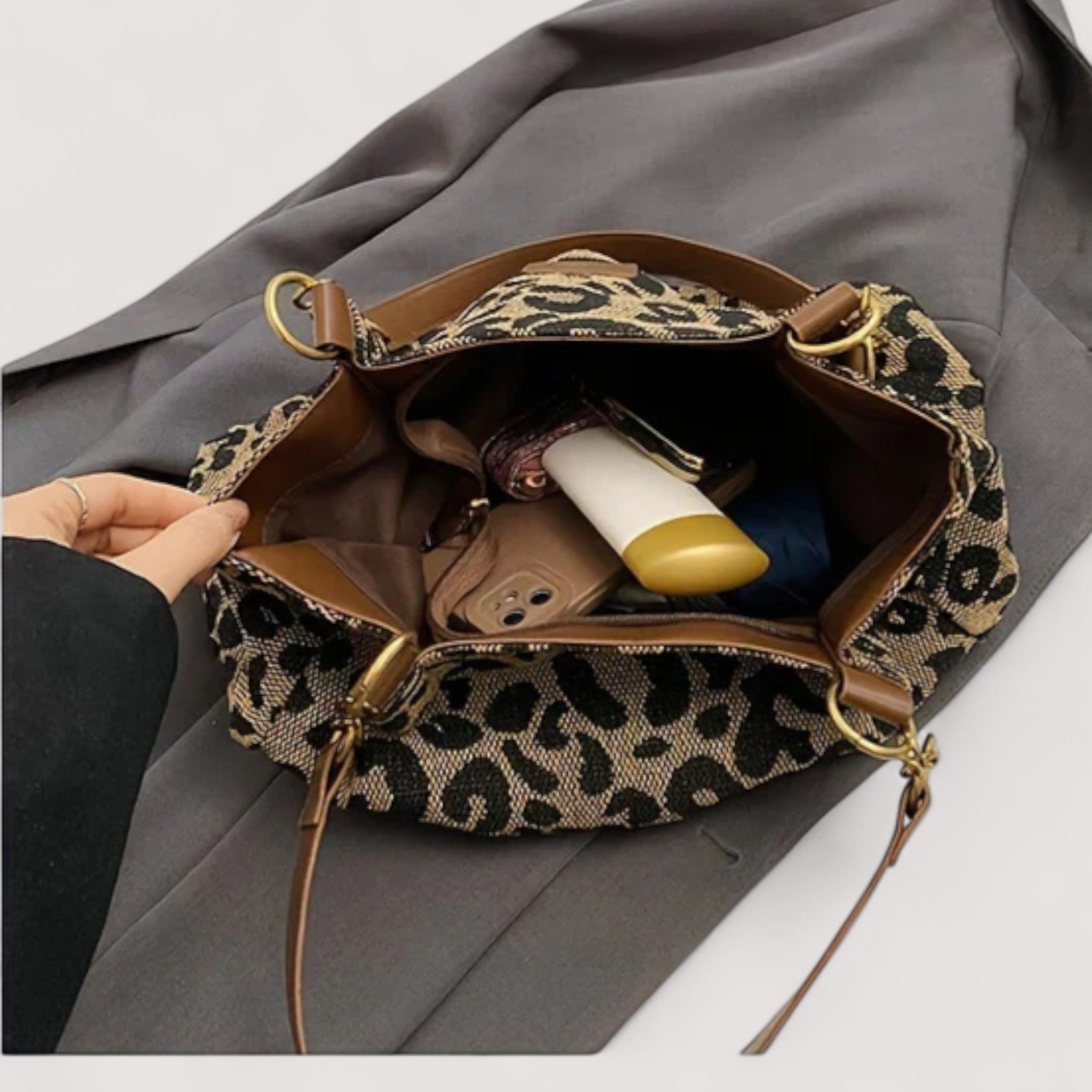 BOLSO SHOPPER DE CANVAS CON ESTAMPADO DE LEOPARDO - VALERINA MARBELLA