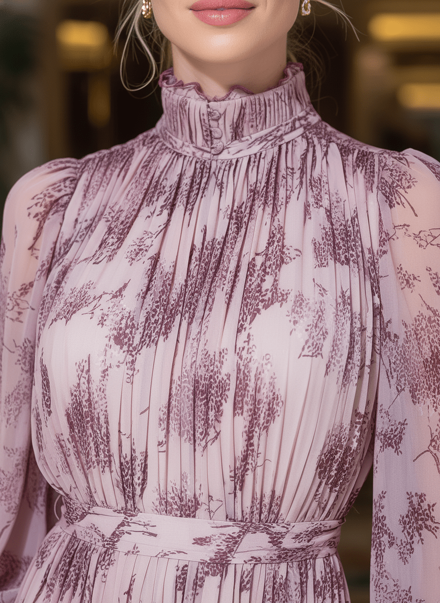 VESTIDO LARGO ROSA EMPOLVADO CON VOLANTES Y CINTURÓN A JUEGO - VALERINA MARBELLA