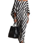 Statement Monochrome Stripe Asymmetric Maxi Dress