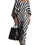 Statement Monochrome Stripe Asymmetric Maxi Dress