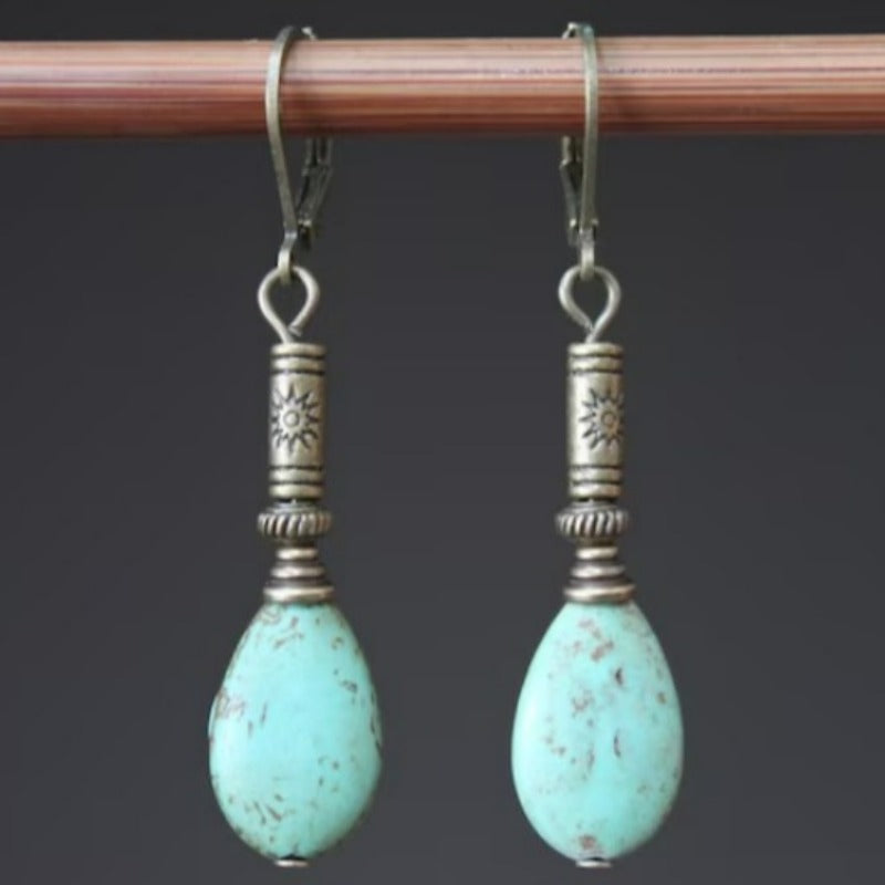 PENDIENTES VINTAGE BOHEMIO TIBÉTAIN PLATA TURQUESA