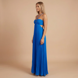 Women's Wedding Guest Pleated Halter Maxi Dress