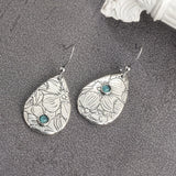 PENDIENTES RÉTRO SCULPTÉ FLEURS GOTA FORME TURQUESA PIERRE PRECIOSA CROCHET