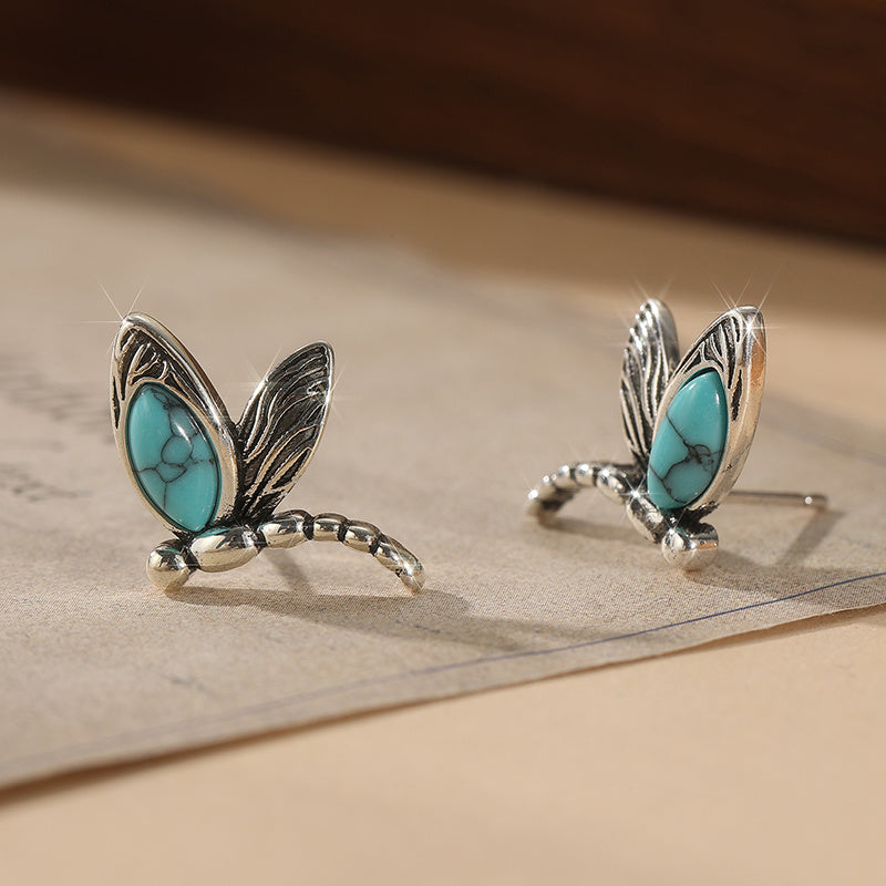 PENDIENTES VINTAGE LIBÉLULA TURQUESA CLOU OREILLE