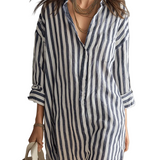Relaxed Striped Oversized Blue & White Shirt Mini Dress