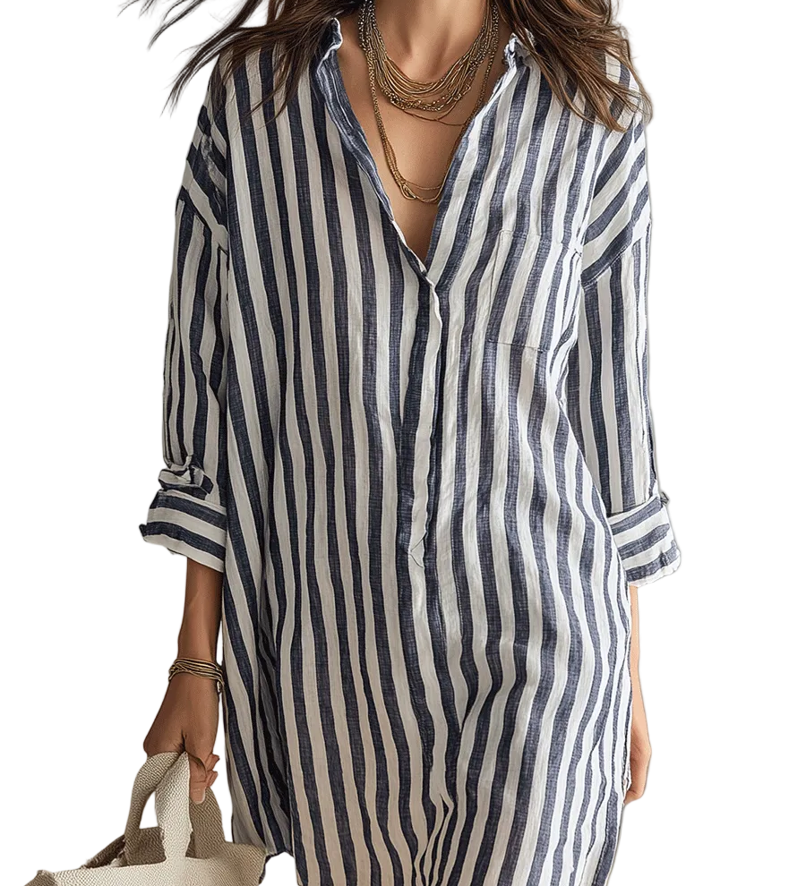 Relaxed Striped Oversized Blue & White Shirt Mini Dress
