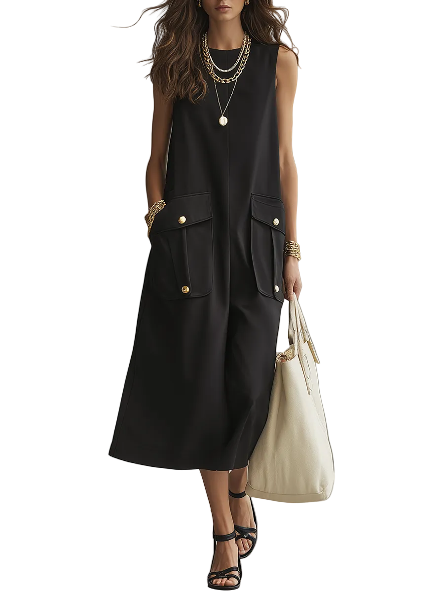 Sophisticated Sleeveless Utility Midi Dress