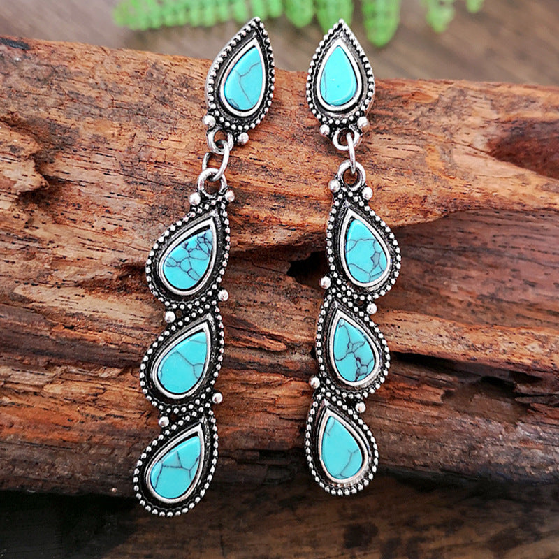 PENDIENTES VINTAGE STYLE TURQUESA FEUILLE GOTA