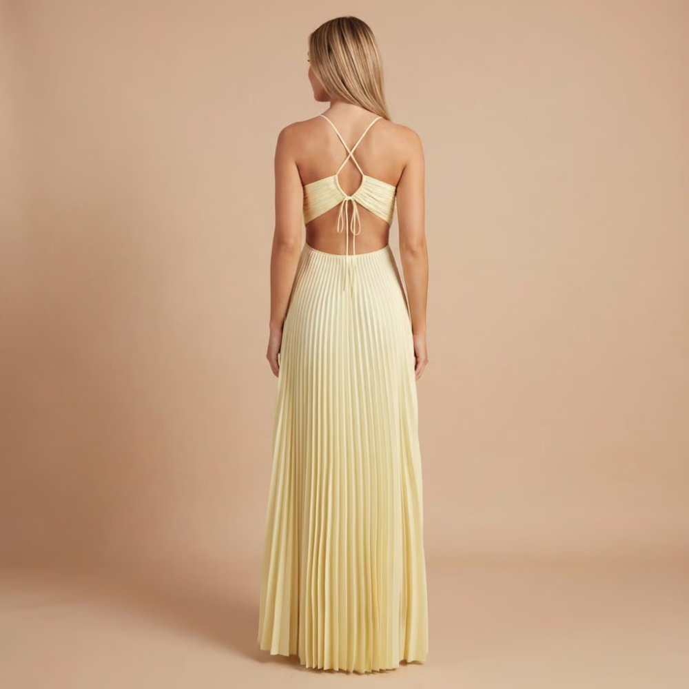 Women's Wedding Guest Pleated Halter Maxi Dress