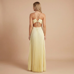 Women's Wedding Guest Pleated Halter Maxi Dress