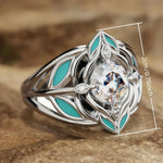 ANILLO ELEGANTE BOHEMIO TURQUESA FEUILLE CIRCONA CRISTAL