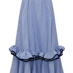 Striped Print Elegant Ruffle Trim Vacation Maxi Skirt