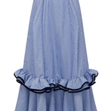 Striped Print Elegant Ruffle Trim Vacation Maxi Skirt