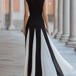 VESTIDO LARGO PLISADO EN BLANCO Y NEGRO - VALERINA MARBELLA