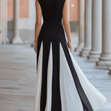 VESTIDO LARGO PLISADO EN BLANCO Y NEGRO - VALERINA MARBELLA