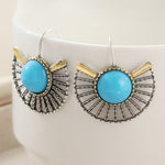 PENDIENTES BOHEMIO TURQUESA PLAQUÉ ORO ÉVENTAIL FORME AJOURÉ CROCHET