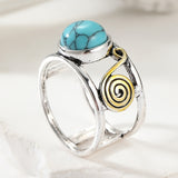 ANILLO BOHEMIO BICOLORE PLAQUÉ REDONDO TURQUESA PIERRE