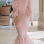 VESTIDO MIDI SIRENA ROSA BLUSH CON ESCOTE CORAZÓN - VALERINA MARBELLA
