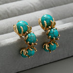 PENDIENTES CLÁSICO ORO TURQUESA PLAQUÉ TRIPLE PIERRE COLGANTE