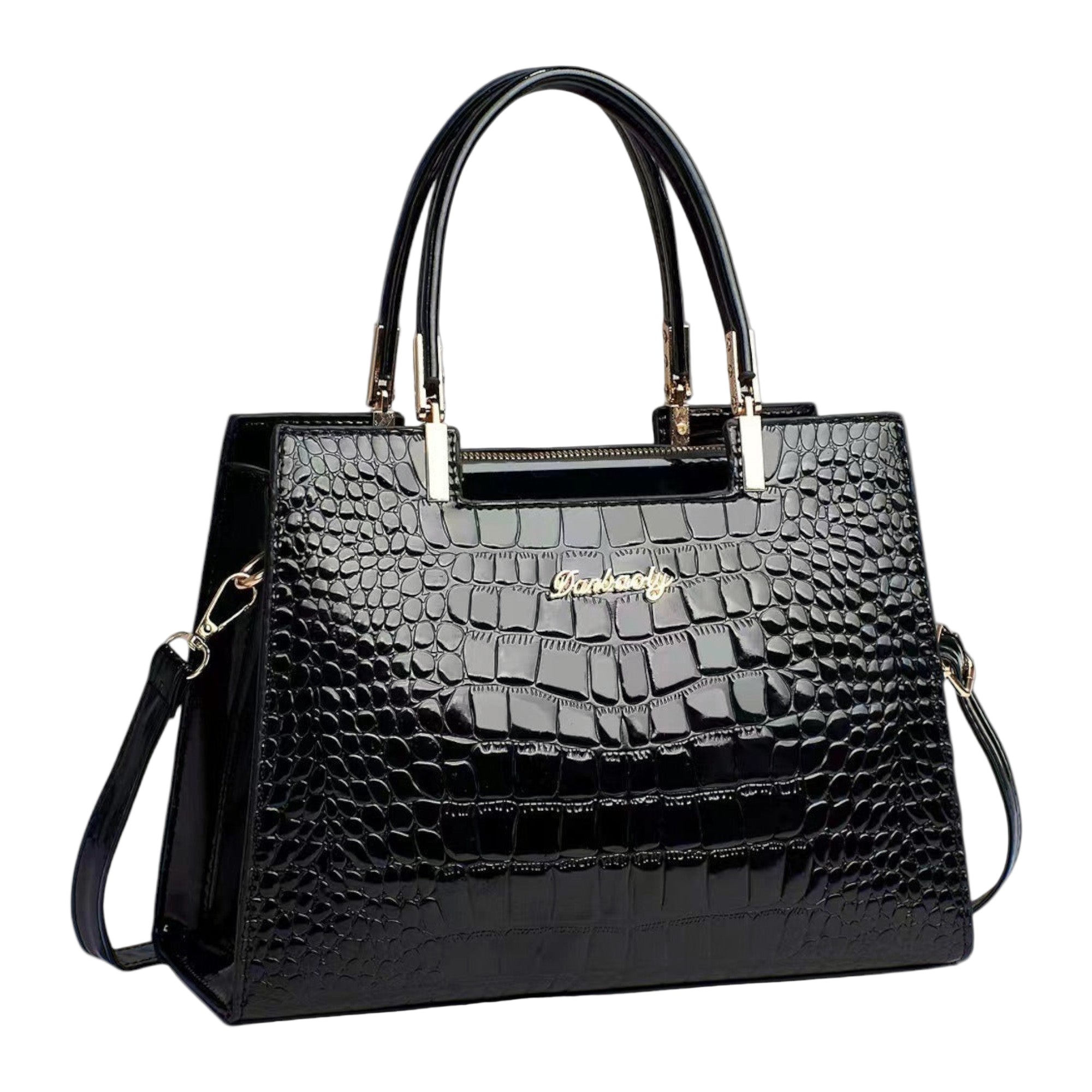 BOLSO DE MANO CON EFECTO COCODRILO BRILLANTE - VALERINA MARBELLA