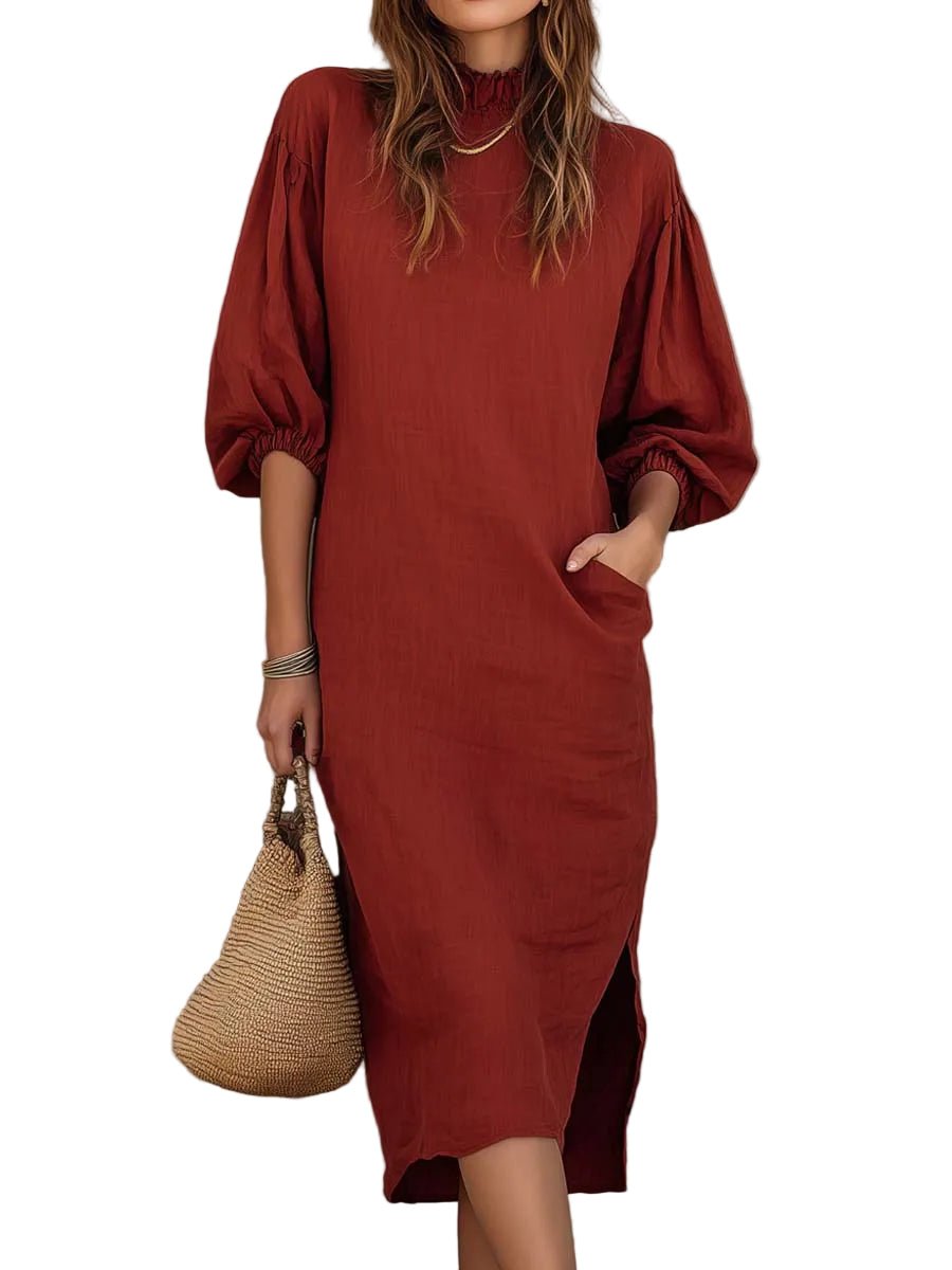 VESTIDO MIDI DE ALGODÓN Y LINO CON MANGAS FAROL - VALERINA MARBELLA