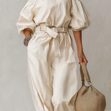 Off-the-shoulder Linen Jumpsuit With Tie Straps