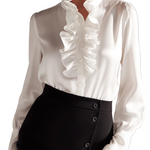 Classic White Ruffle Neck Button-Up Blouse