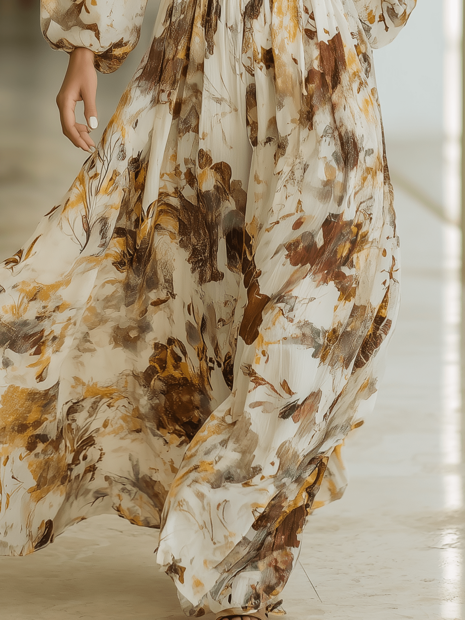 VESTIDO LARGO DE GASA CON ESTAMPADO ACUARELA - VALERINA MARBELLA