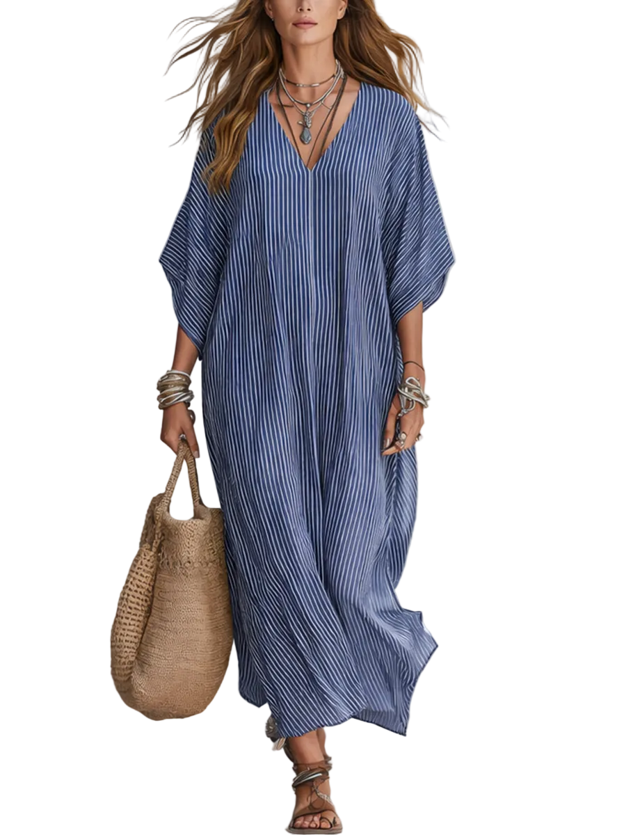 Blue Pinstripe Minimalist Long Dress