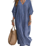 Blue Pinstripe Minimalist Long Dress