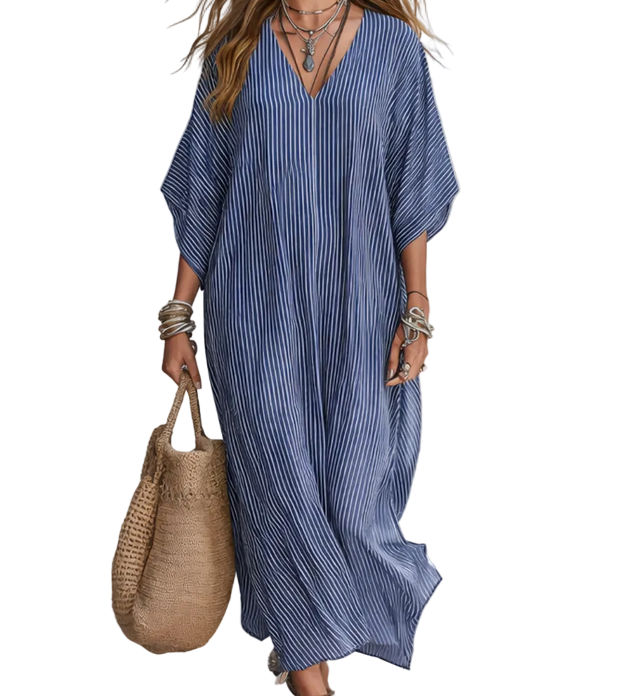 Blue Pinstripe Minimalist Long Dress