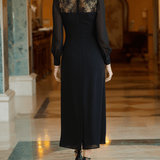 VESTIDO LARGO NEGRO CON BOTONES FRONTALES - VALERINA MARBELLA