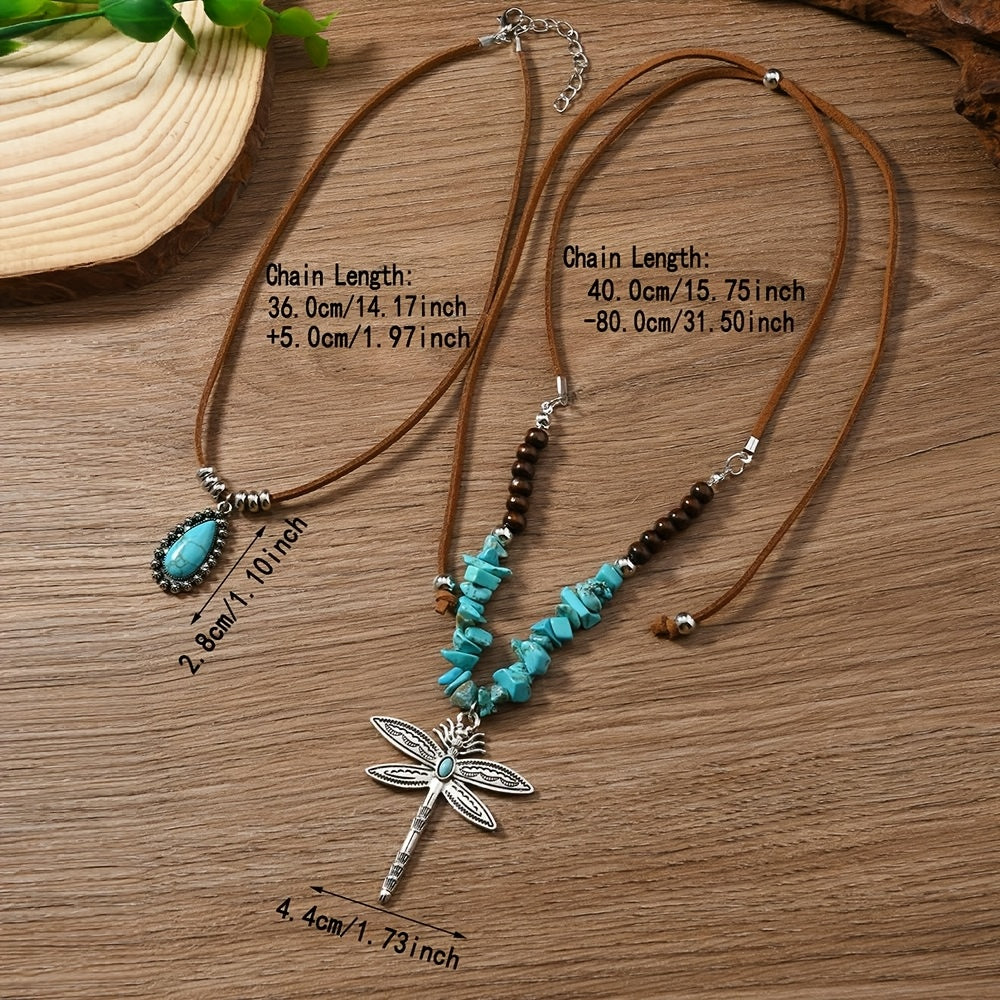 COLLAR BOHEMIO DOS PIEZA TURQUESA LIBÉLULA SUPERPUESTO