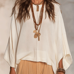Bohemian Flow Ivory Blouse & Sand Pleated Maxi Skirt Set