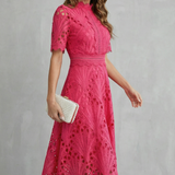 Charlisse – Ornate lace refinement – High-neck midi dress