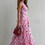 Belladina – Romantic rose cascade – Halter maxi dress