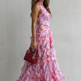 Belladina – Romantic rose cascade – Halter maxi dress
