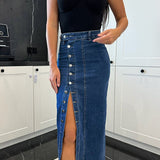 Margovil Button Down Slit Midi Denim Skirt
