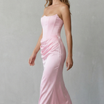 Evelisse – Sculpted satin drape – Strapless corset maxi dress