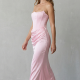 Evelisse – Sculpted satin drape – Strapless corset maxi dress