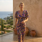 Adara | Vestido de noche con mangas abullonadas y colores vibrantes para mujer