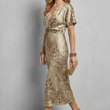 Zarielle – Draped elegance – V neck maxi dress