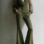 Sheer-Sleeve Ribbed Knit Set