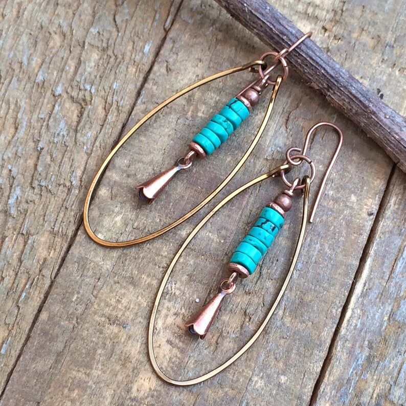 PENDIENTES VINTAGE BOHEMIO TURQUESA PERLÉ ARO